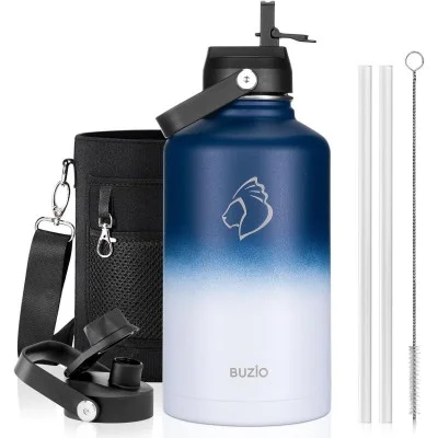 Buzio Duet Series Water Bottle with 2 Lids and Sleeve 1.9L - Blue White